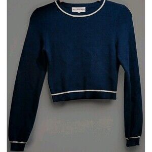 Willow & Wind Navy Crop Sweater S Y2K Preppy Pullover Indie Balletcore Kawaii